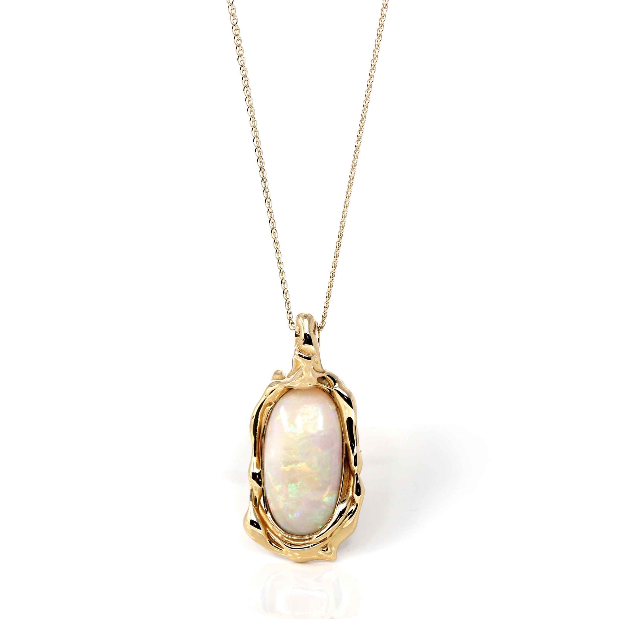 Baikalla Jewelry Gemstone Pendant Necklace Baikalla 14k Yellow Gold Freeform Australian White Opal Bezel Set Necklace