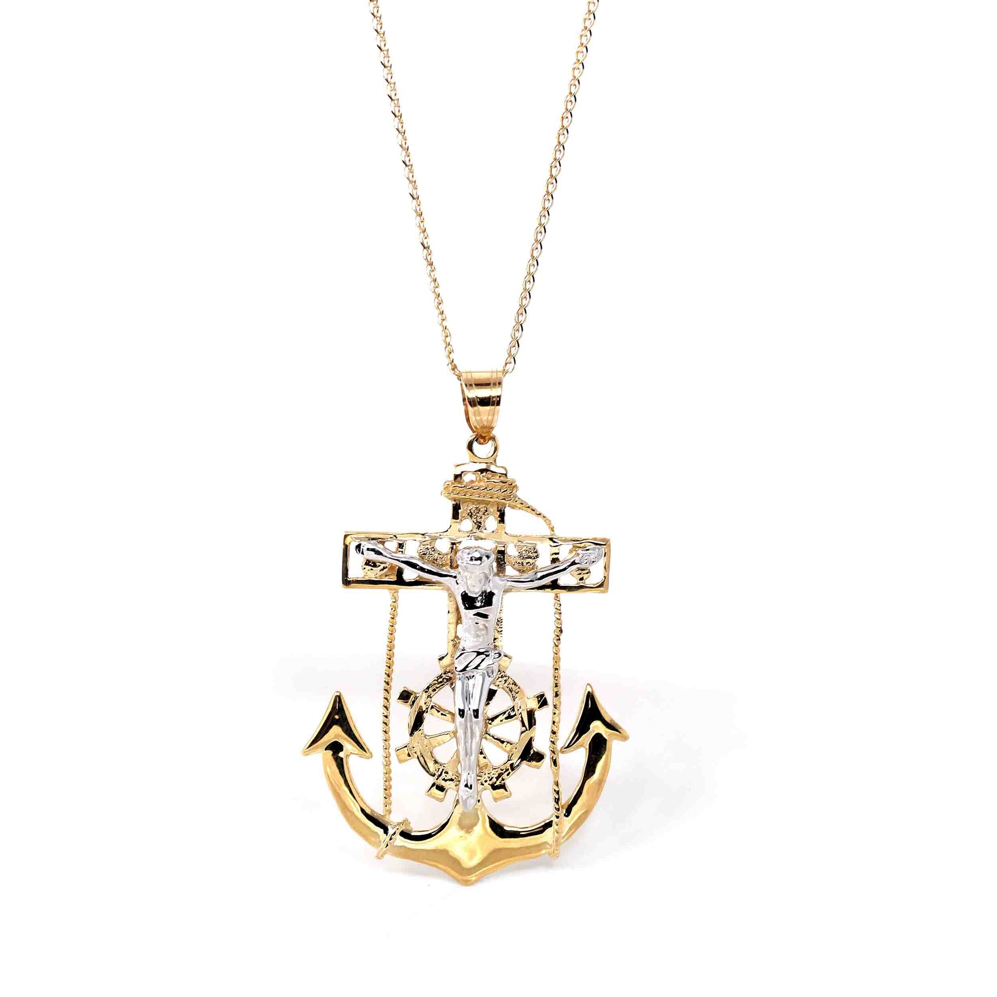 Baikalla Jewelry 24K Pure Yellow Gold Pendant Pendant Only 14K 2 Tone Gold Anchor Crucifix Pendant