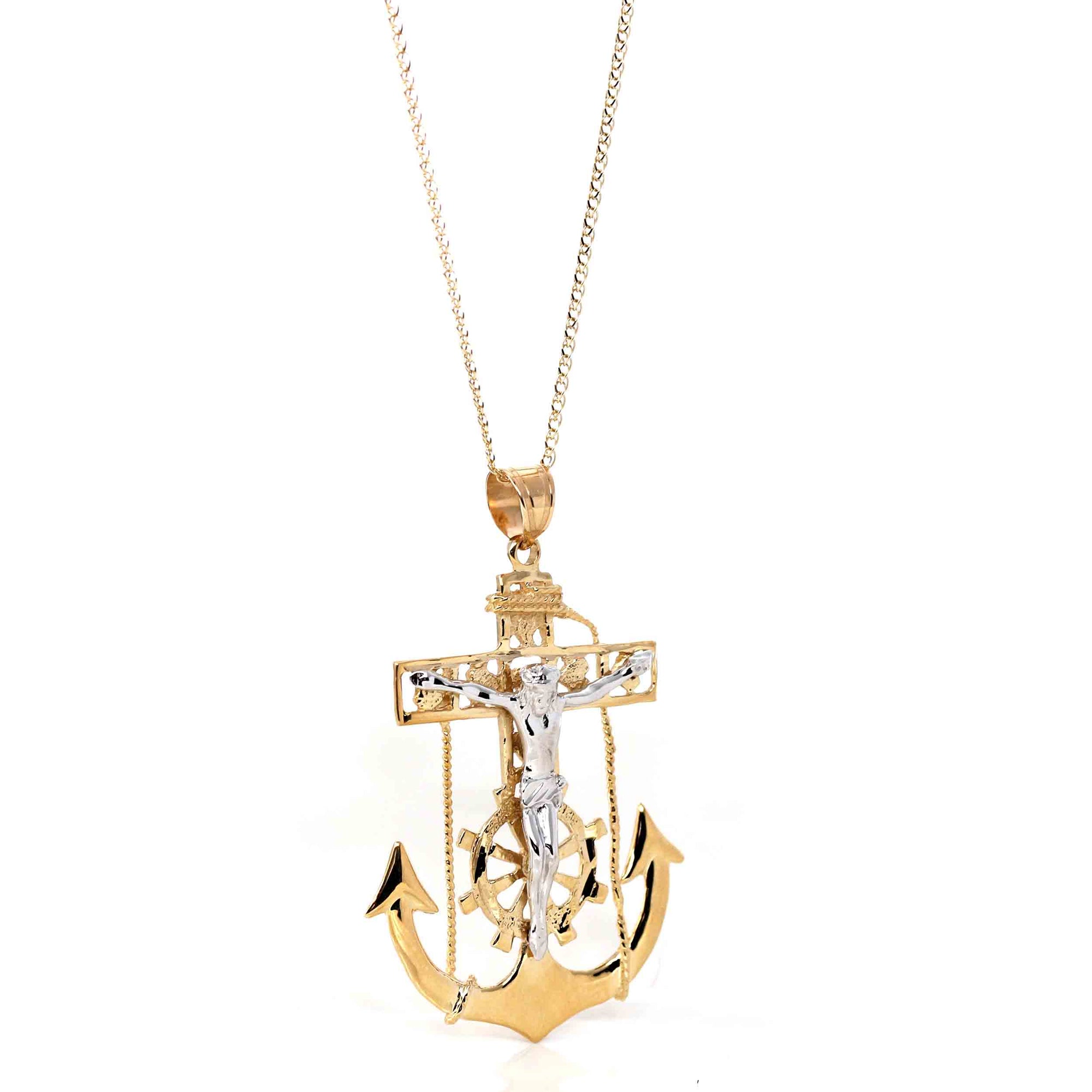 Baikalla Jewelry 24K Pure Yellow Gold Pendant 14K 2 Tone Gold Anchor Crucifix Pendant