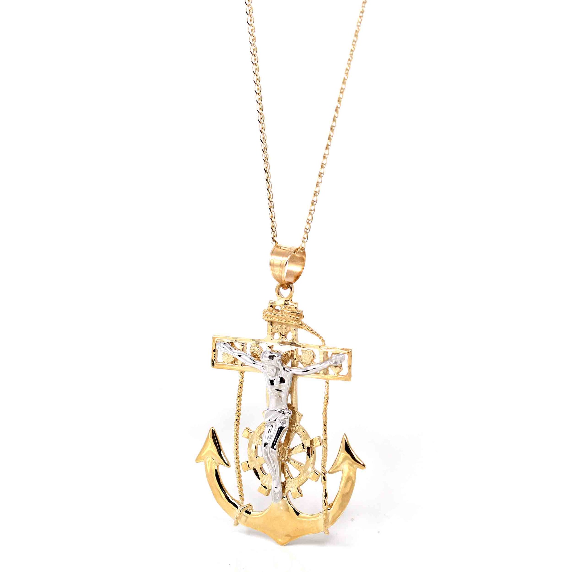 Baikalla Jewelry 24K Pure Yellow Gold Pendant 14K 2 Tone Gold Anchor Crucifix Pendant