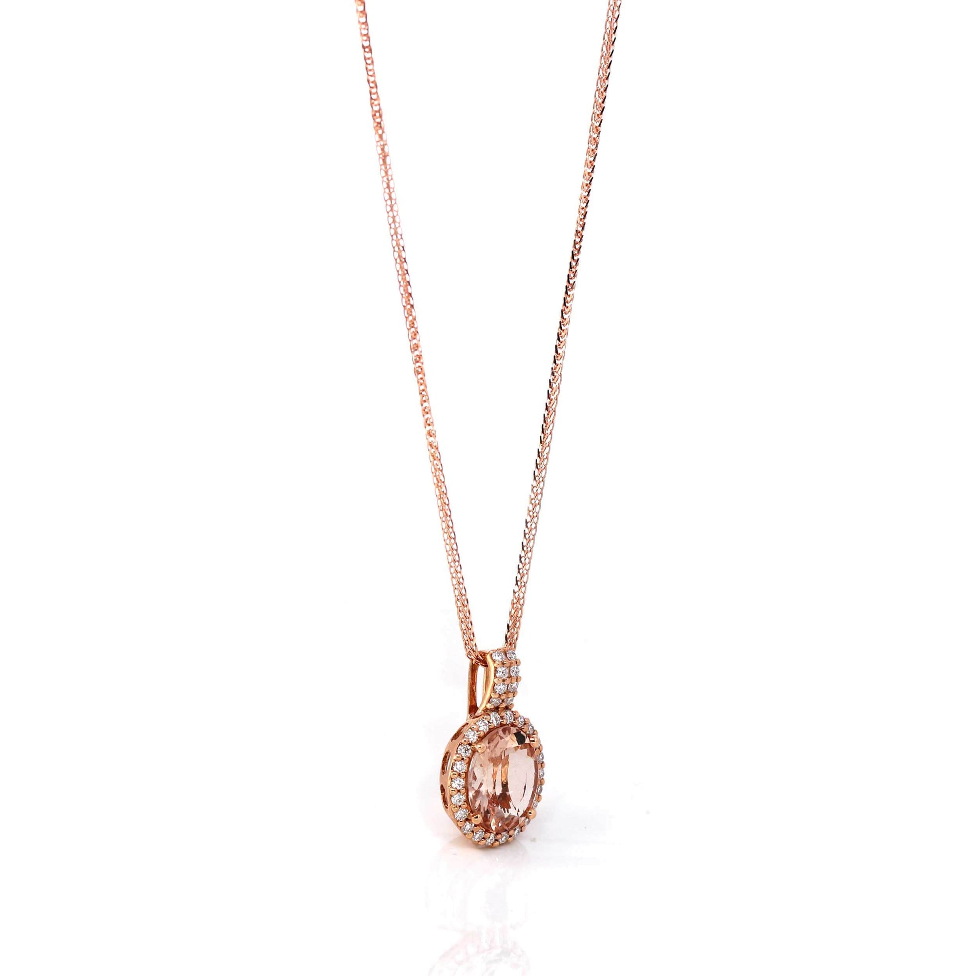 Baikalla Jewelry 14K Gold Morganite Necklace 14k Rose Gold Natural Champagne Morganite Pendant with Diamonds