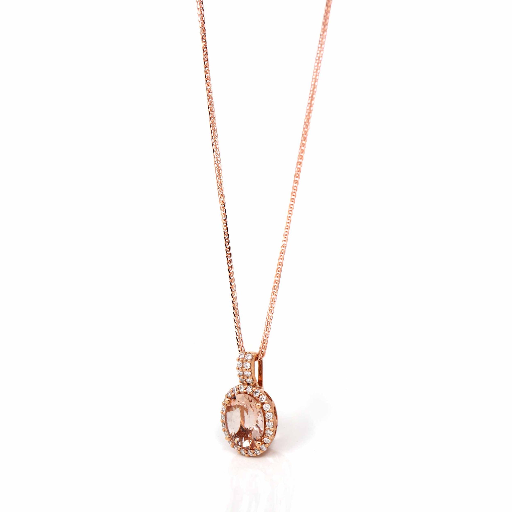 Baikalla Jewelry 14K Gold Morganite Necklace 14k Rose Gold Natural Champagne Morganite Pendant with Diamonds