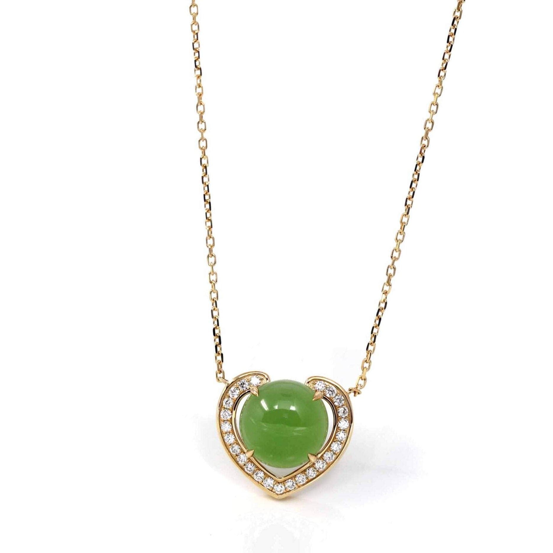 Baikalla Jewelry Gold Jade Pendant 14K Gold Genuine Green Apple Green Jade Love Pendant Necklace With VS1 Diamond