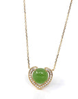 Baikalla Jewelry Gold Jade Pendant 14K Gold Genuine Green Apple Green Jade Love Pendant Necklace With VS1 Diamond