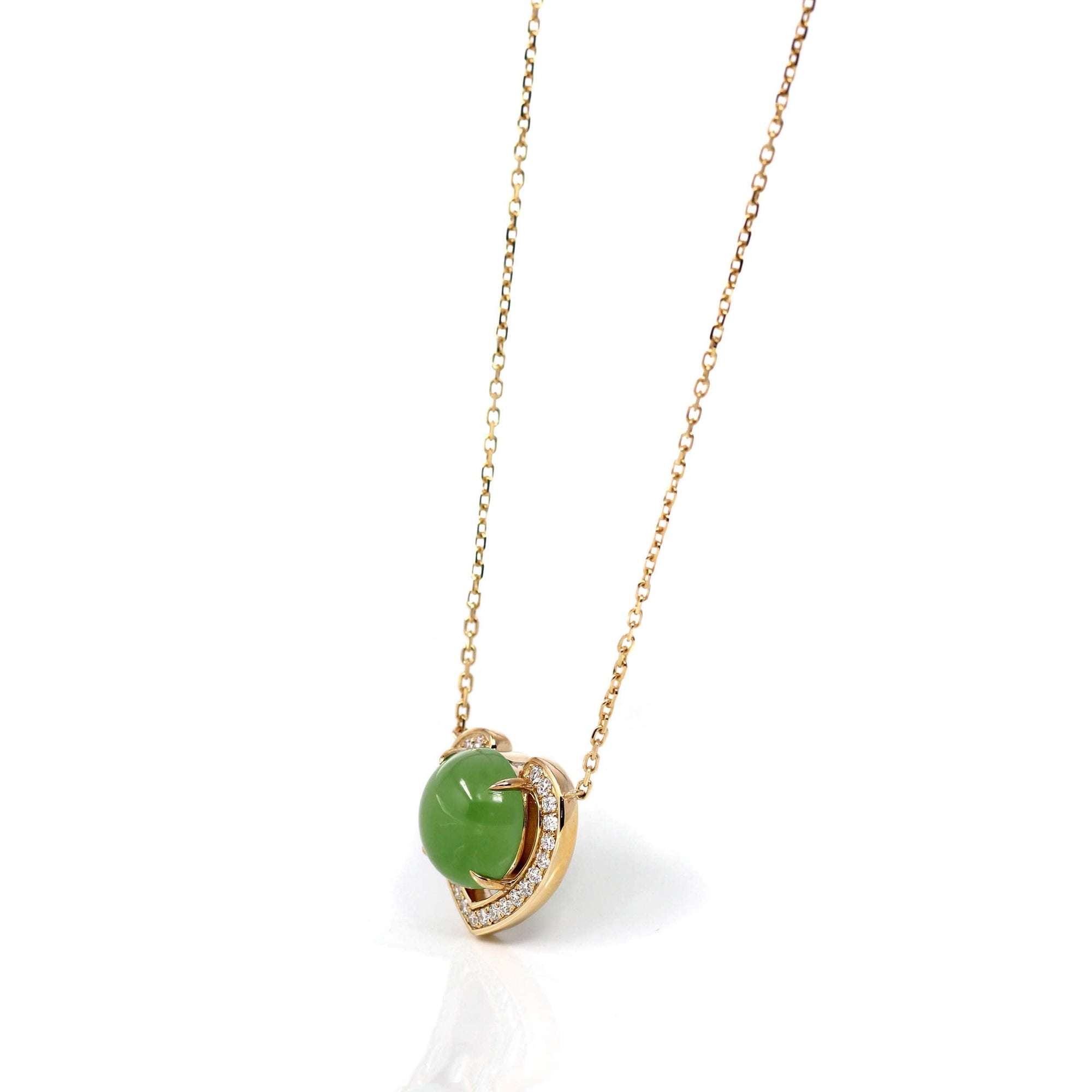 Baikalla Jewelry Gold Jade Pendant 14K Gold Genuine Green Apple Green Jade Love Pendant Necklace With VS1 Diamond