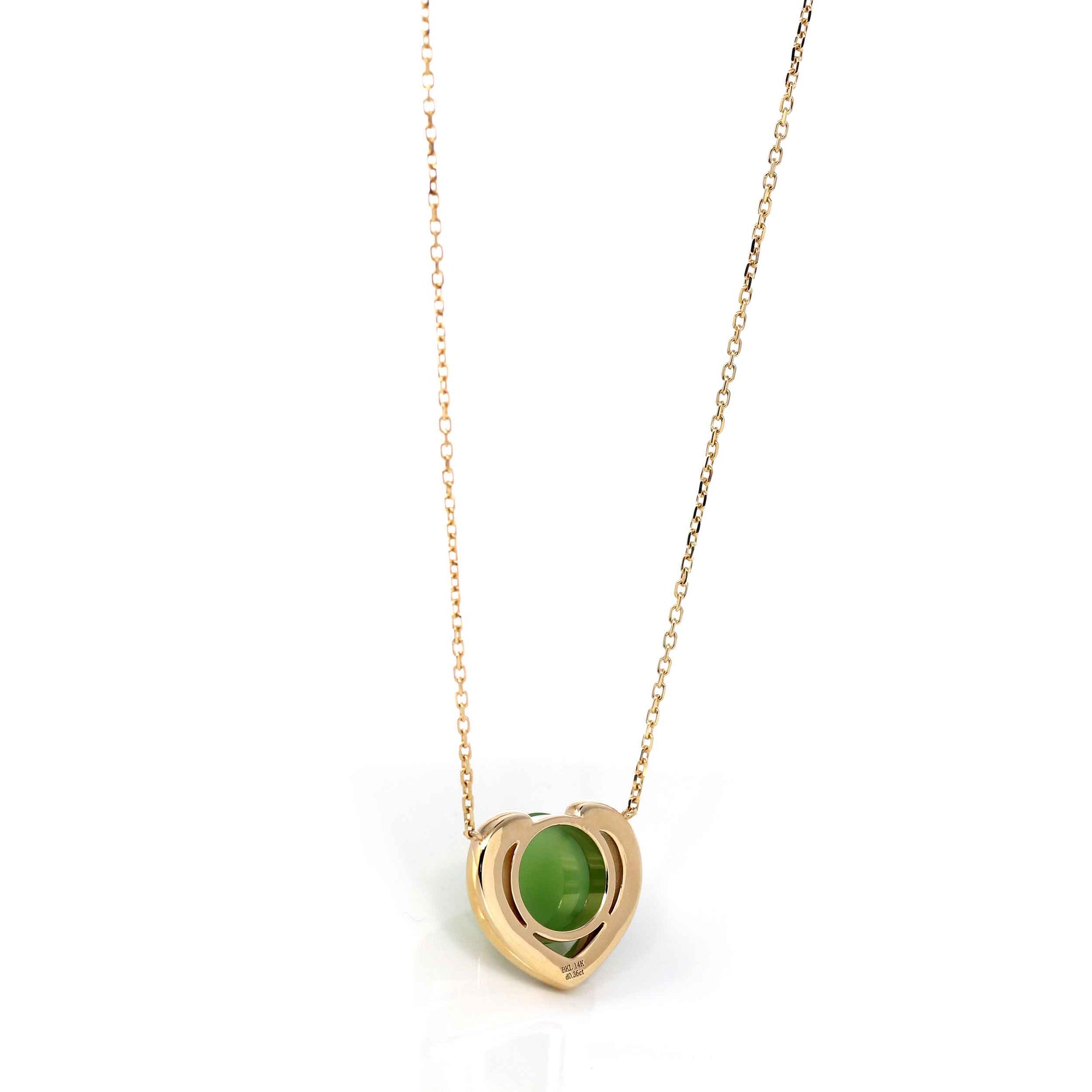 Baikalla Jewelry Gold Jade Pendant 14K Gold Genuine Green Apple Green Jade Love Pendant Necklace With VS1 Diamond