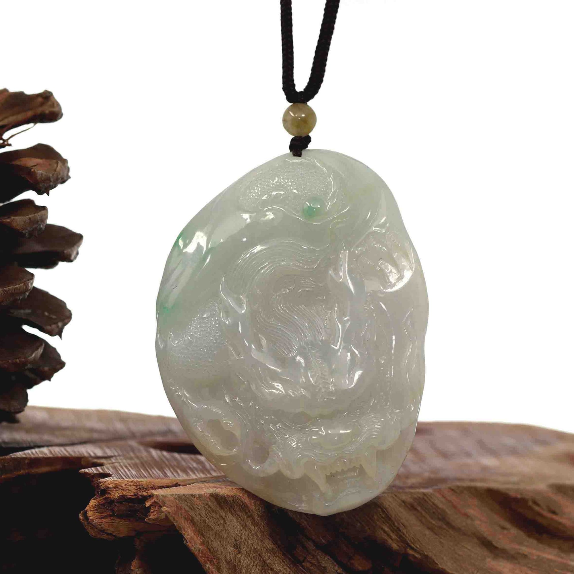 Baikalla Jewelry Jade Carving Necklace Baikalla "Roaring Dragon" Natural Jadeite Jade Lavender Green Pendant Necklace For Men, Collectibles.