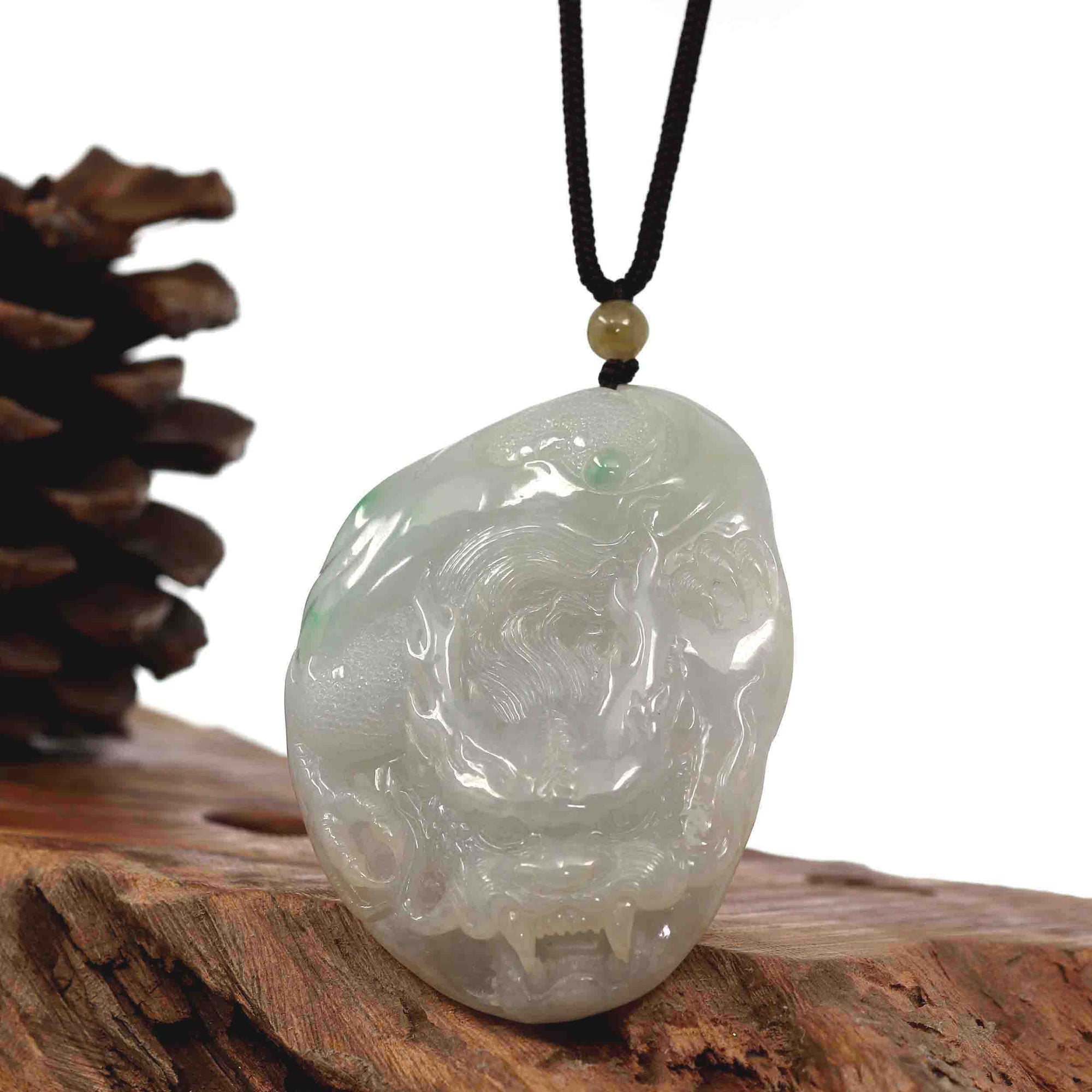 Baikalla Jewelry Jade Carving Necklace Baikalla "Roaring Dragon" Natural Jadeite Jade Lavender Green Pendant Necklace For Men, Collectibles.