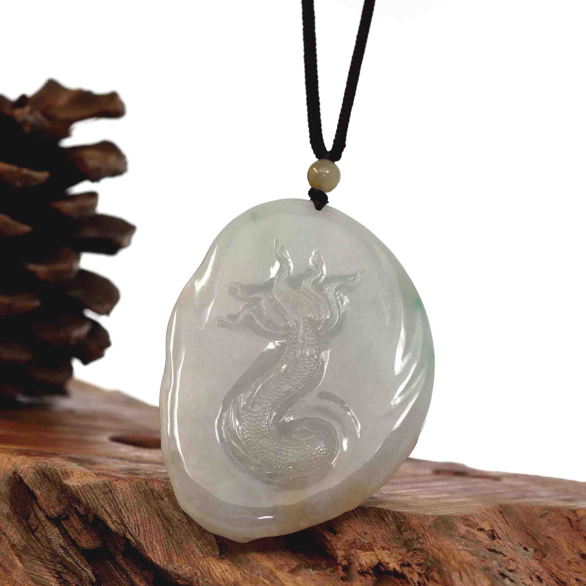 Baikalla Jewelry Jade Carving Necklace Baikalla &quot;Roaring Dragon&quot; Natural Jadeite Jade Lavender Green Pendant Necklace For Men, Collectibles.