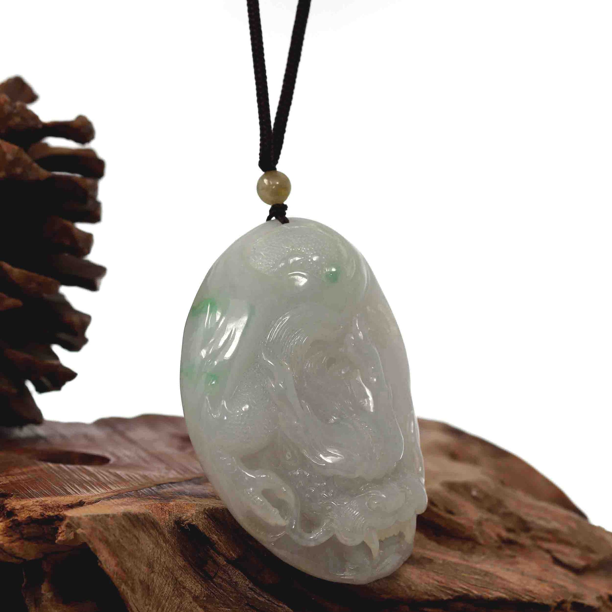 Baikalla Jewelry Jade Carving Necklace Baikalla "Roaring Dragon" Natural Jadeite Jade Lavender Green Pendant Necklace For Men, Collectibles.