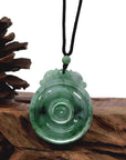 Baikalla Jewelry Jade Pendant Necklace Genuine Green Jadeite Jade "Good Luck Money Circle with Dragon Accent" Pendant Necklace With Real Jadeite Bead Necklace