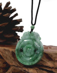 Baikalla Jewelry Jade Pendant Necklace Genuine Green Jadeite Jade "Good Luck Money Circle with Dragon Accent" Pendant Necklace With Real Jadeite Bead Necklace