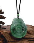 Baikalla Jewelry Jade Pendant Necklace Genuine Green Jadeite Jade "Good Luck Money Circle with Dragon Accent" Pendant Necklace With Real Jadeite Bead Necklace