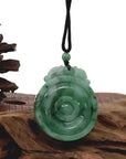 Baikalla Jewelry Jade Pendant Necklace Genuine Green Jadeite Jade "Good Luck Money Circle with Dragon Accent" Pendant Necklace With Real Jadeite Bead Necklace