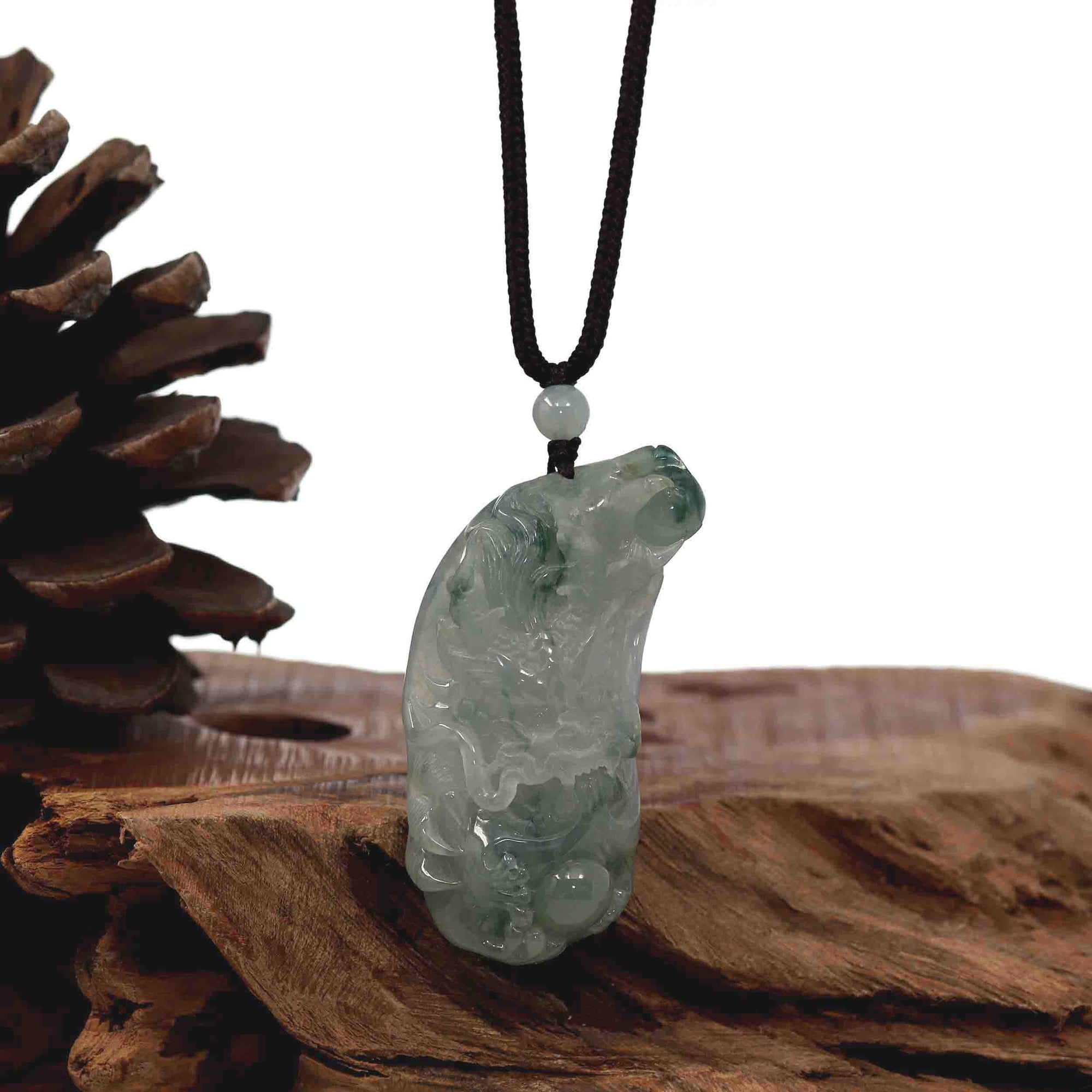 Baikalla Jewelry Jade Carving Necklace Baikalla &quot;Roaring Dragon&quot; Natural Jadeite Jade Blue Green Pendant Necklace For Men