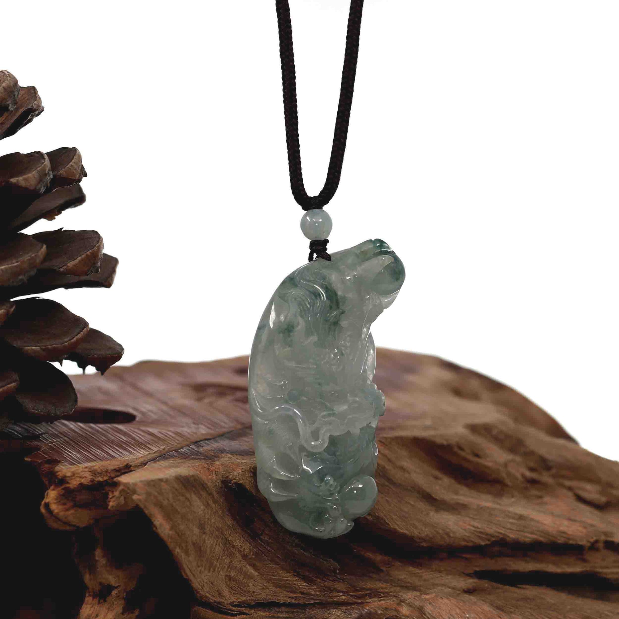 Baikalla Jewelry Jade Carving Necklace Baikalla "Roaring Dragon" Natural Jadeite Jade Blue Green Pendant Necklace For Men