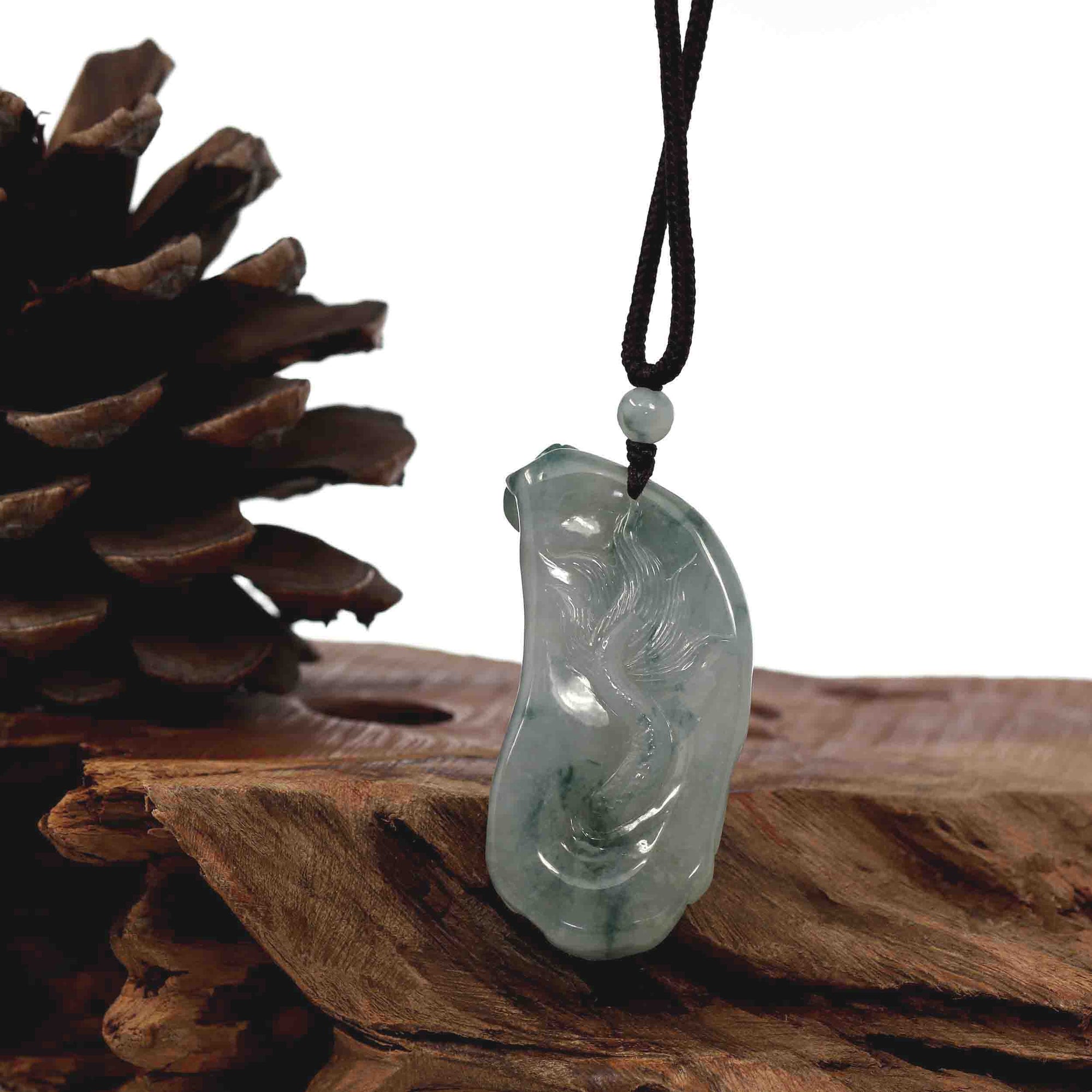 Baikalla Jewelry Jade Carving Necklace Baikalla &quot;Roaring Dragon&quot; Natural Jadeite Jade Blue Green Pendant Necklace For Men