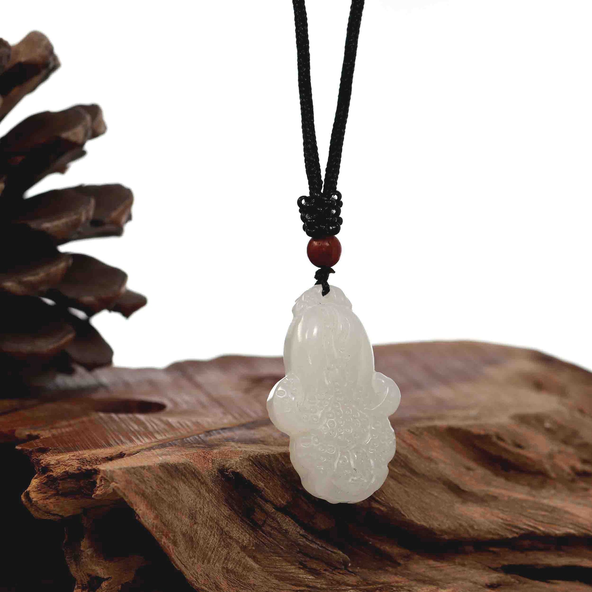 Baikalla Jewelry Jade Pendant Necklace Baikalla Genuine Mutton Fat White Nephrite Jade  BaiCai (Lucky Cabbage) Pendant Necklace