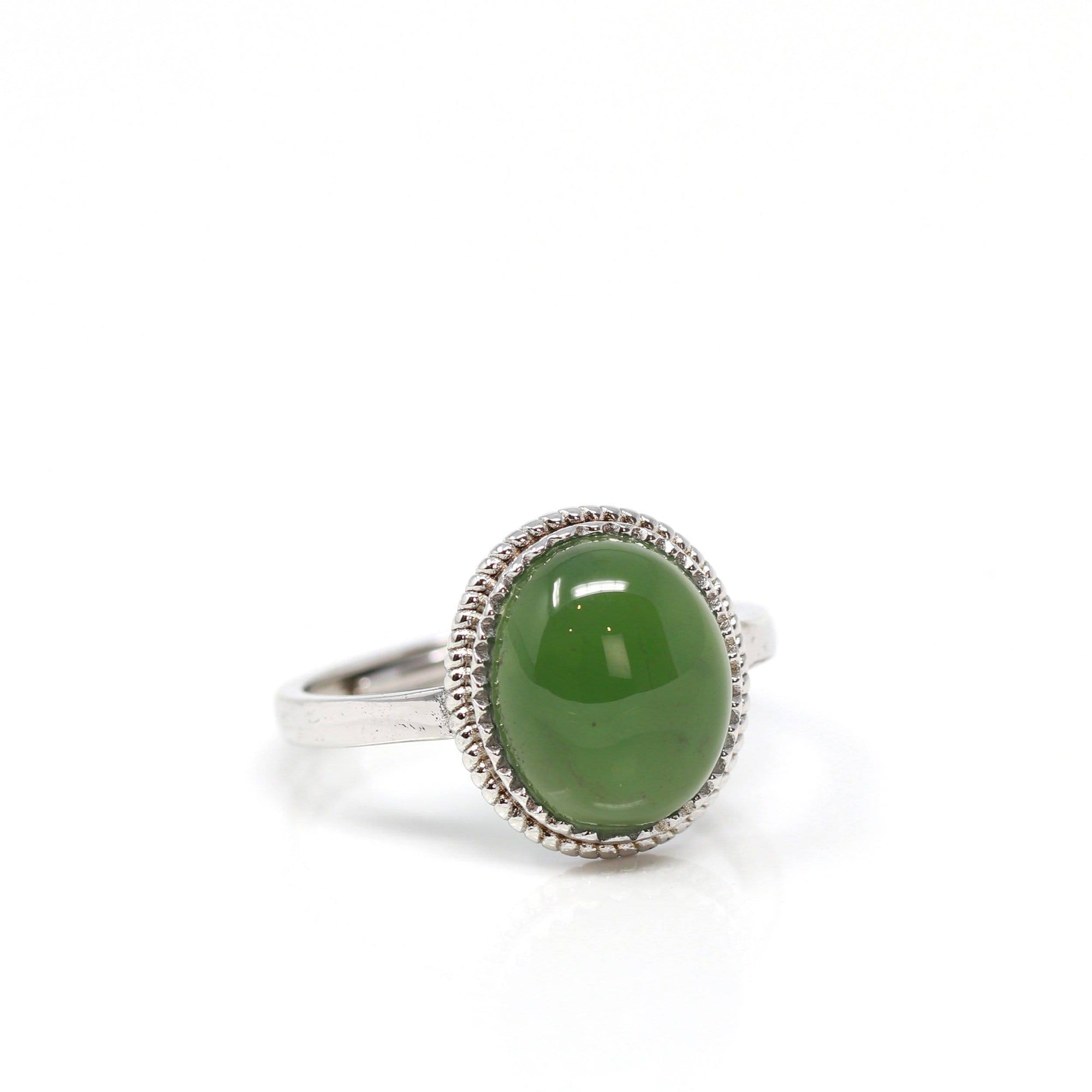 Baikalla Jewelry Jade Ring Baikalla™ &quot;Classic Oval&quot; Sterling Silver Real Green Nephrite Jade Classic Ring For Her