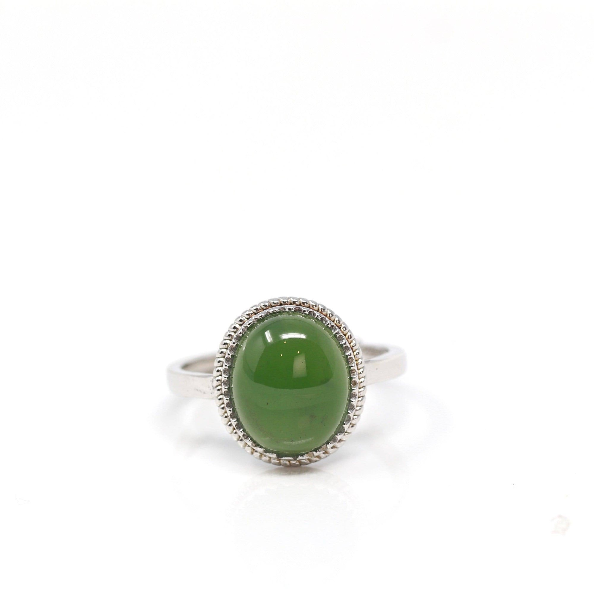 Baikalla Jewelry Jade Ring Baikalla™ "Classic Oval" Sterling Silver Real Green Nephrite Jade Classic Ring For Her