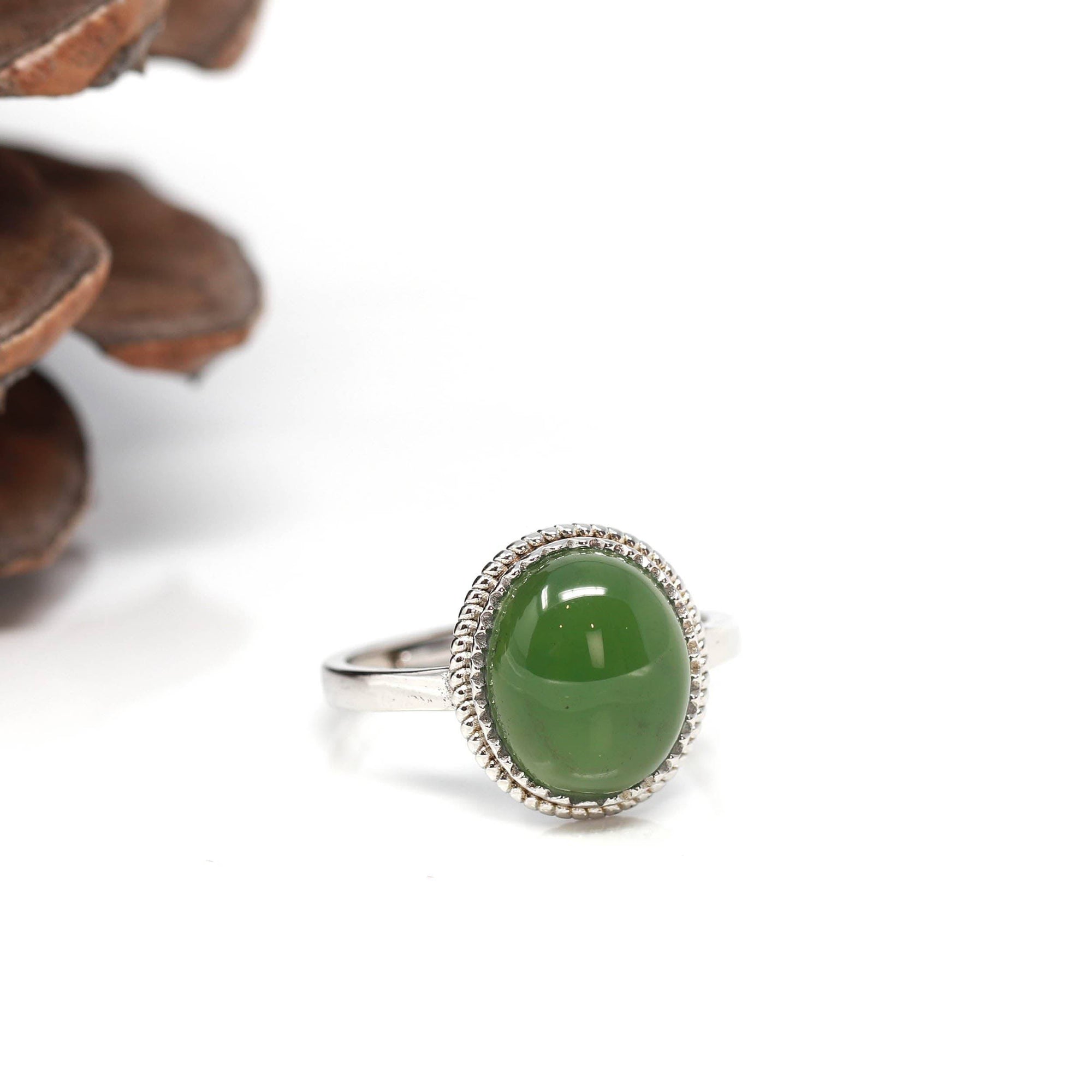 Baikalla Jewelry Jade Ring Baikalla™ &quot;Classic Oval&quot; Sterling Silver Real Green Nephrite Jade Classic Ring For Her