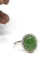 Baikalla Jewelry Jade Ring Baikalla™ "Classic Oval" Sterling Silver Real Green Nephrite Jade Classic Ring For Her