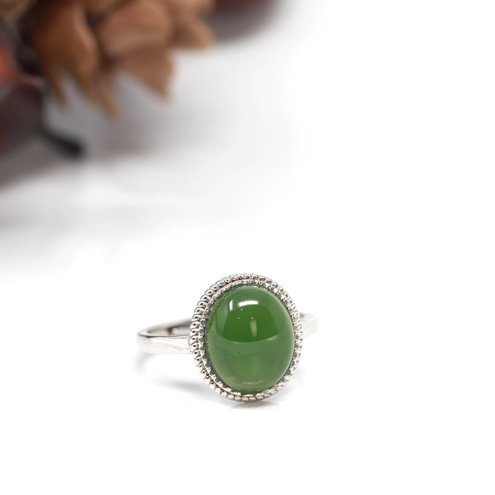 Baikalla Jewelry Jade Ring Baikalla™ &quot;Classic Oval&quot; Sterling Silver Real Green Nephrite Jade Classic Ring For Her