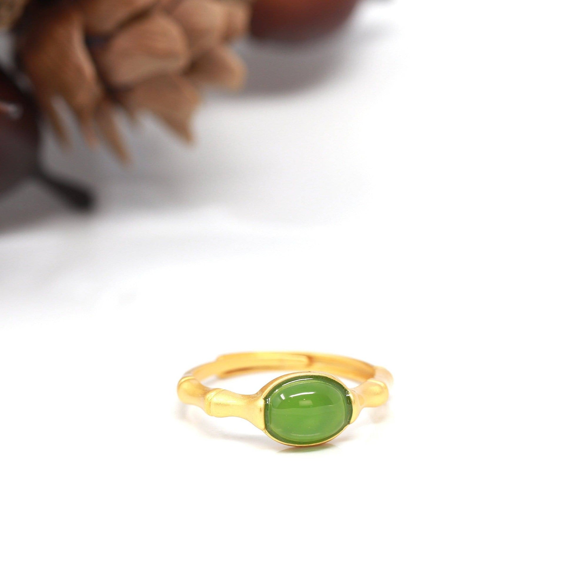 Baikalla Jewelry Jade Ring Baikalla™ &quot;Classic Oval&quot; Sterling Silver Real Green Nephrite Jade Bamboo Ring For Her