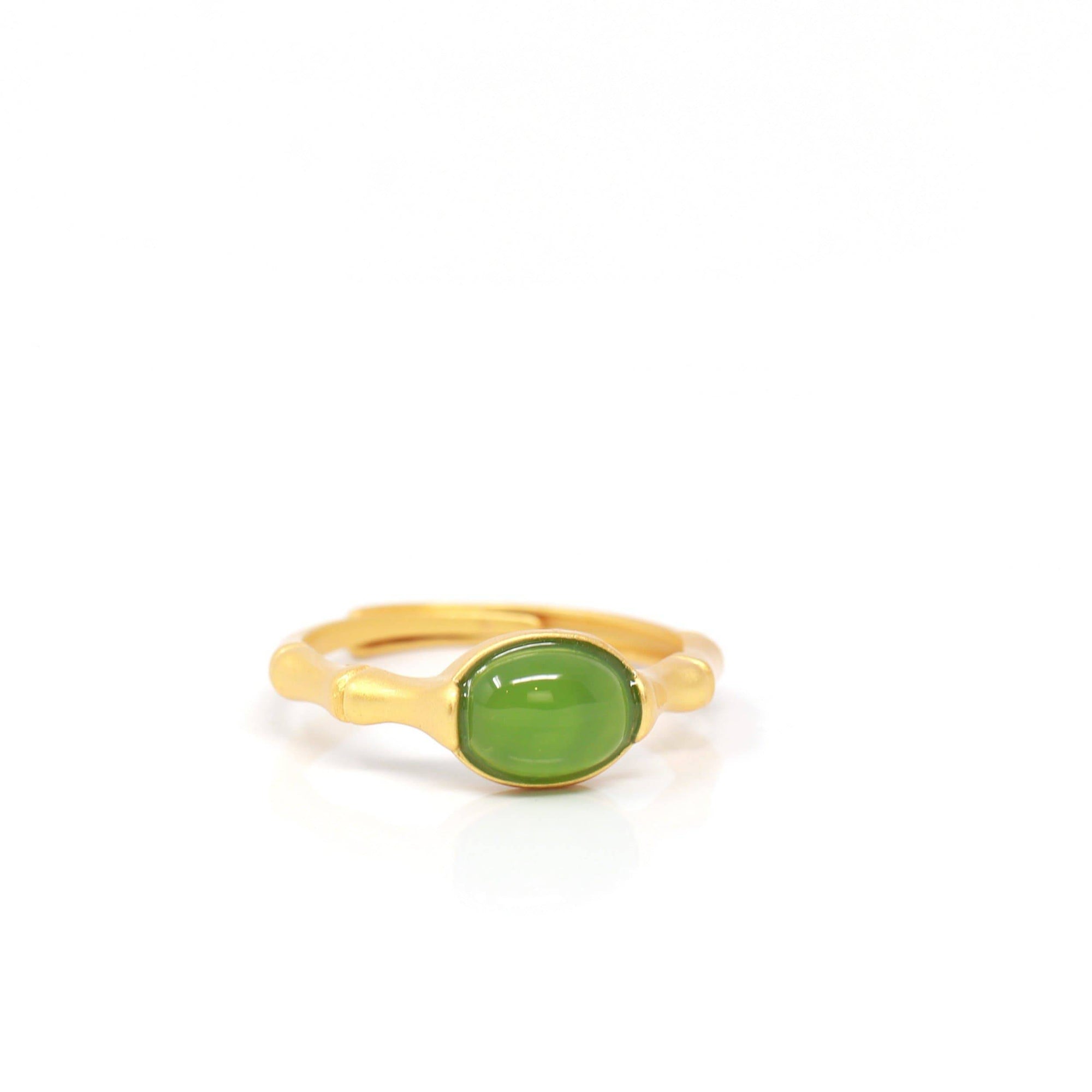 Baikalla Jewelry Jade Ring Baikalla™ &quot;Classic Oval&quot; Sterling Silver Real Green Nephrite Jade Bamboo Ring For Her