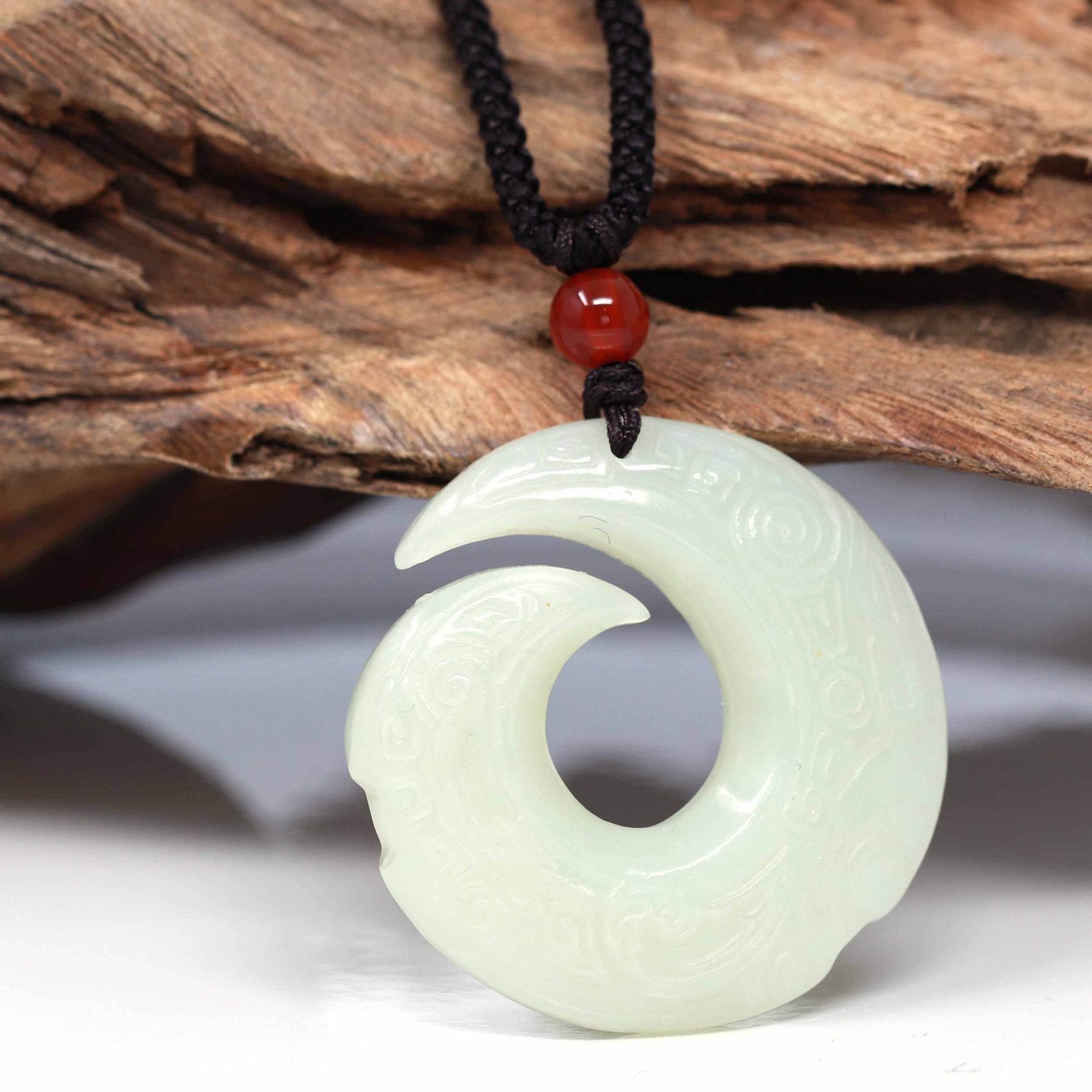 Baikalla Jewelry Jade Pendant Necklace Baikalla™ &quot;Dragon Good Luck Pattern&quot; Genuine HeTian White Nephrite Jade Symbol Pendant Necklace