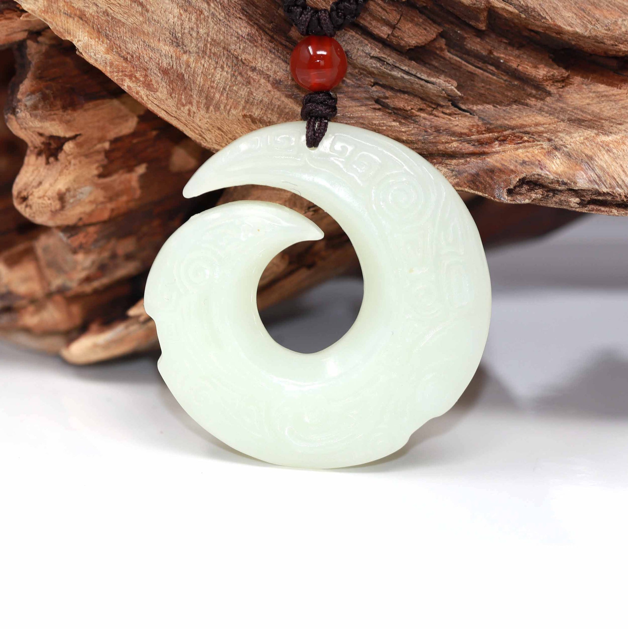 Baikalla Jewelry Jade Pendant Necklace Baikalla™ &quot;Dragon Good Luck Pattern&quot; Genuine HeTian White Nephrite Jade Symbol Pendant Necklace