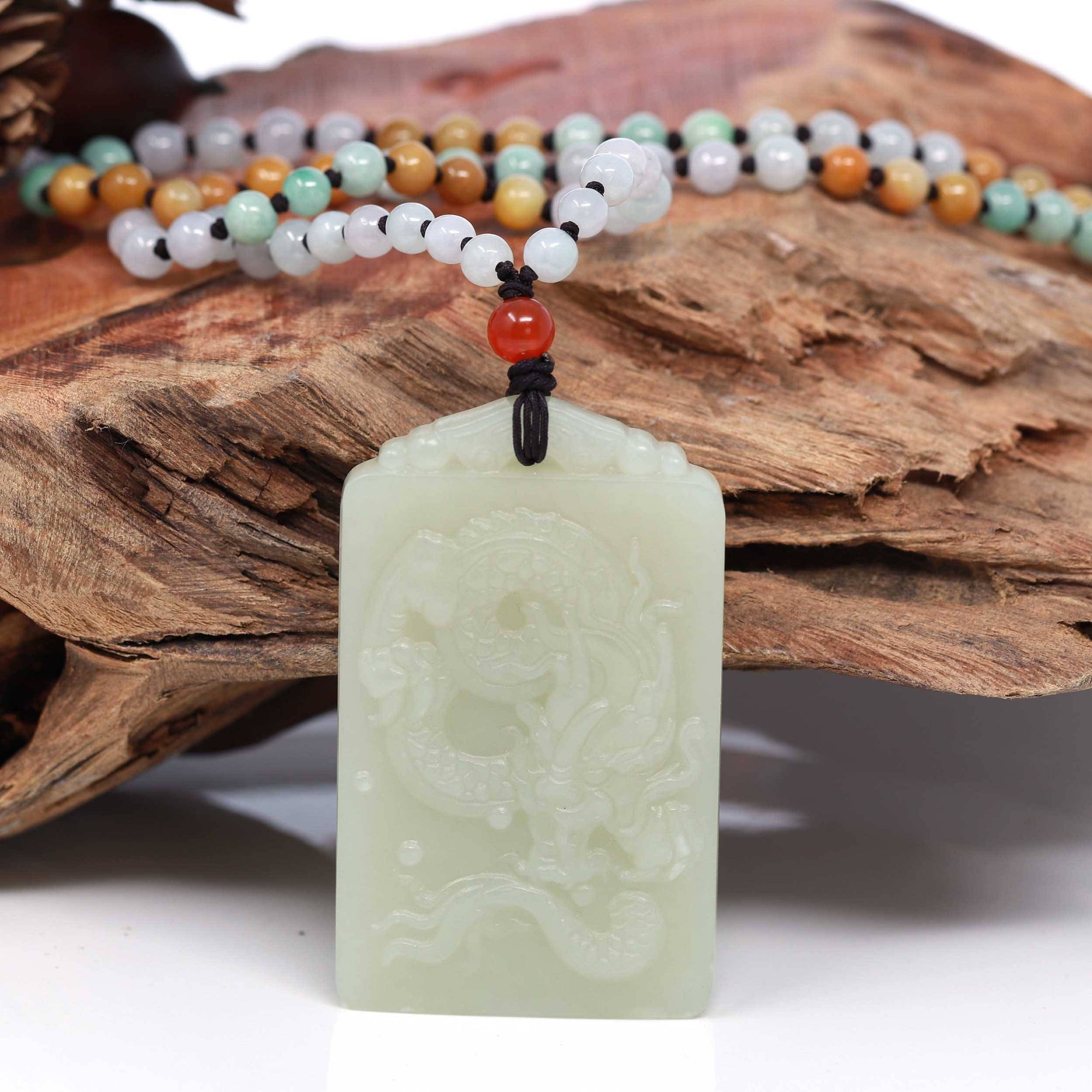 Baikalla Jewelry Jade Pendant Necklace Baikalla™ Genuine HeTian White Nephrite Jade Bigger Dragon Pendant Necklace