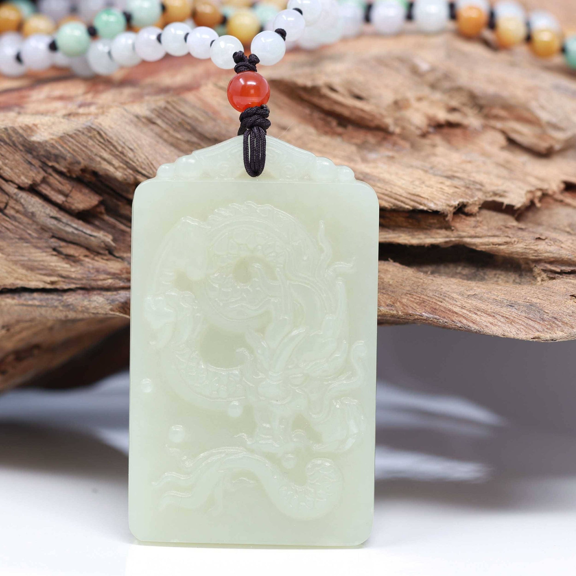 Baikalla Jewelry Jade Pendant Necklace Baikalla™ Genuine HeTian White Nephrite Jade Bigger Dragon Pendant Necklace