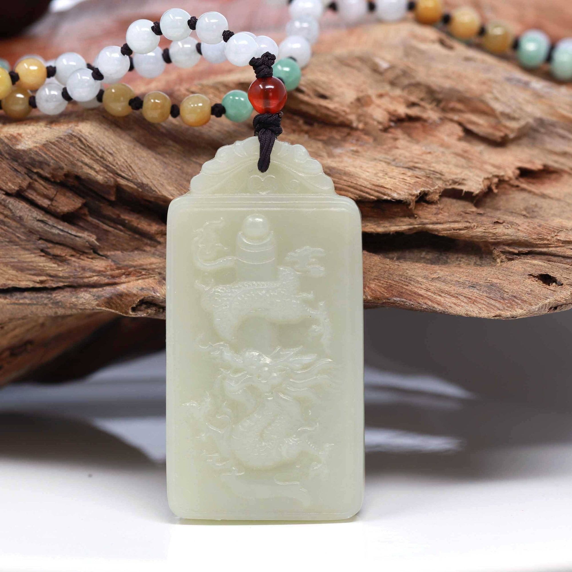 Baikalla Jewelry Jade Pendant Necklace Baikalla™ "Dragon Rising" Genuine HeTian White Nephrite Jade Dragon Pendant Necklace