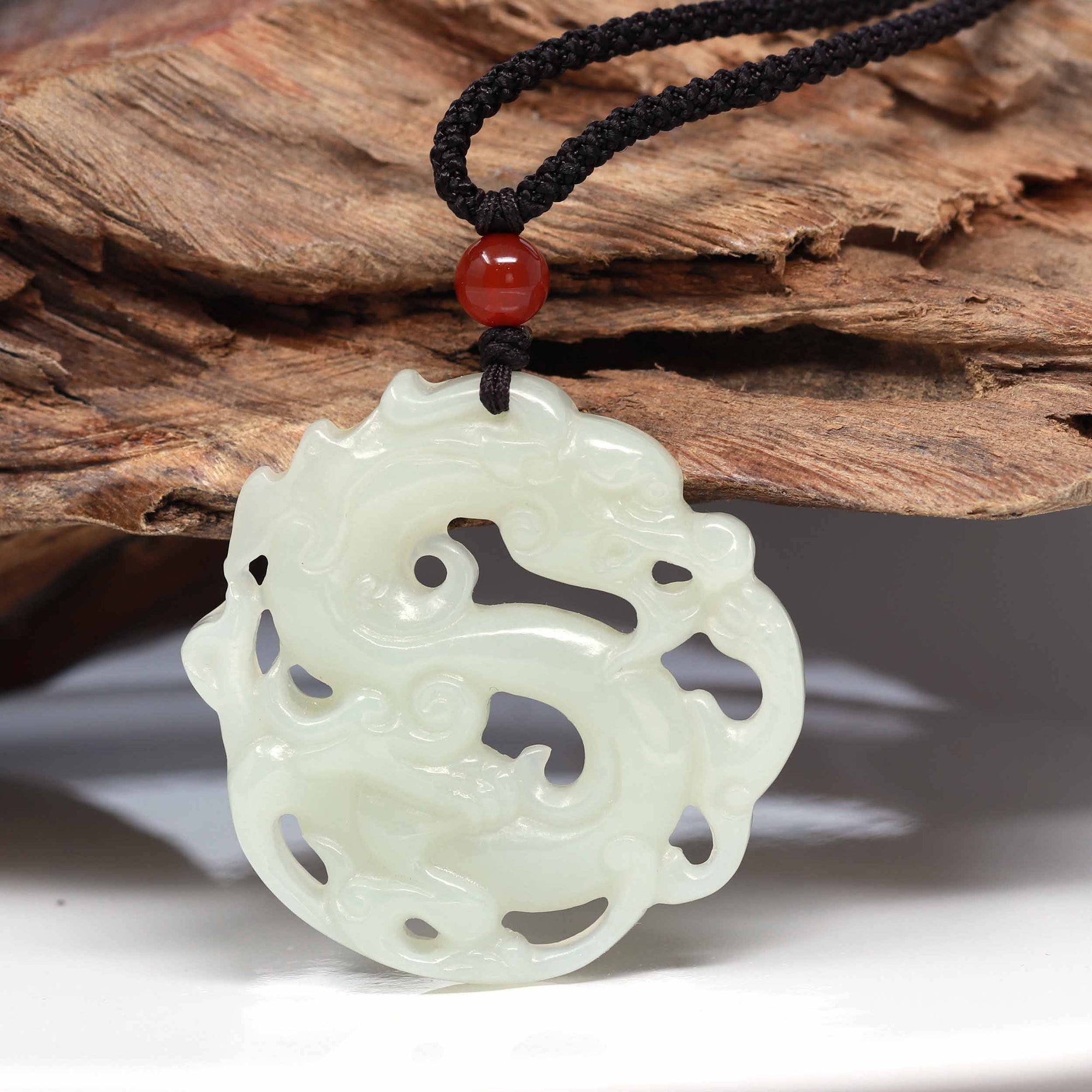 Baikalla Jewelry Jade Pendant Necklace Baikalla "Jade Dragon In Cloud" Genuine White Nephrite Jade Dragon Pendant Necklace