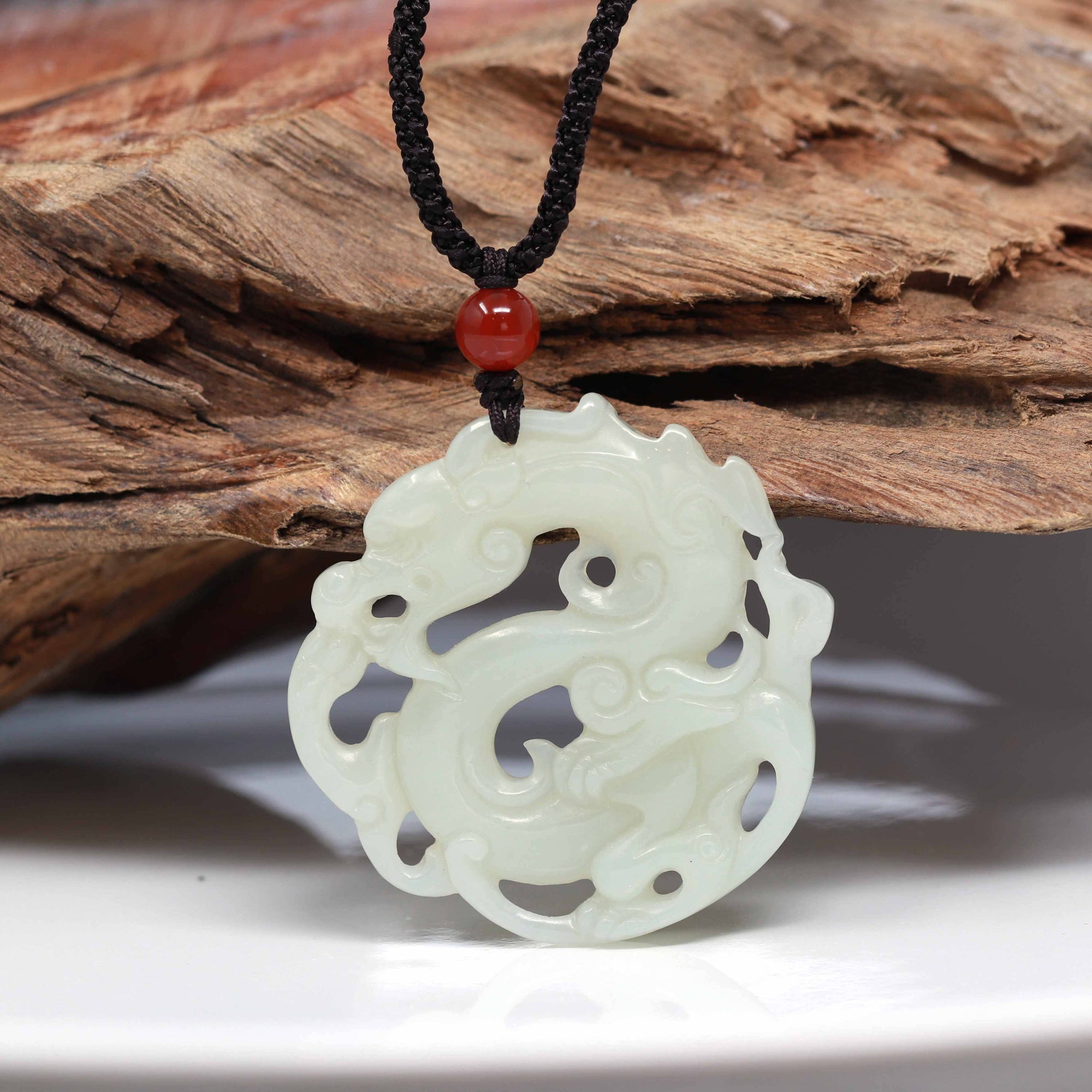 Baikalla Jewelry Jade Pendant Necklace Baikalla &quot;Jade Dragon In Cloud&quot; Genuine White Nephrite Jade Dragon Pendant Necklace