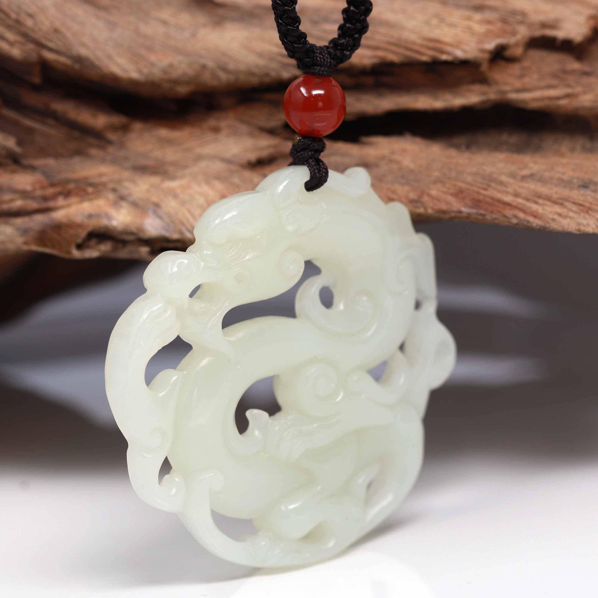 Baikalla Jewelry Jade Pendant Necklace Baikalla &quot;Jade Dragon In Cloud&quot; Genuine White Nephrite Jade Dragon Pendant Necklace