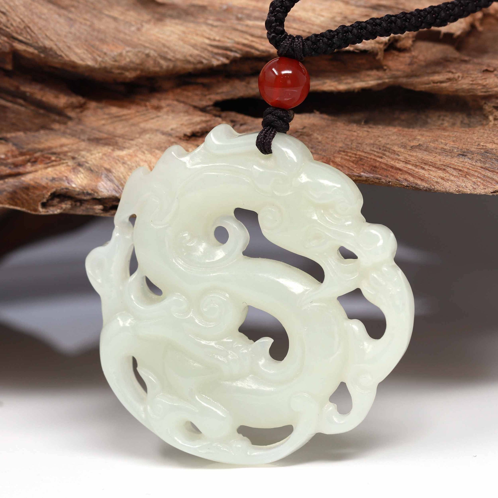 Baikalla Jewelry Jade Pendant Necklace Baikalla "Jade Dragon In Cloud" Genuine White Nephrite Jade Dragon Pendant Necklace