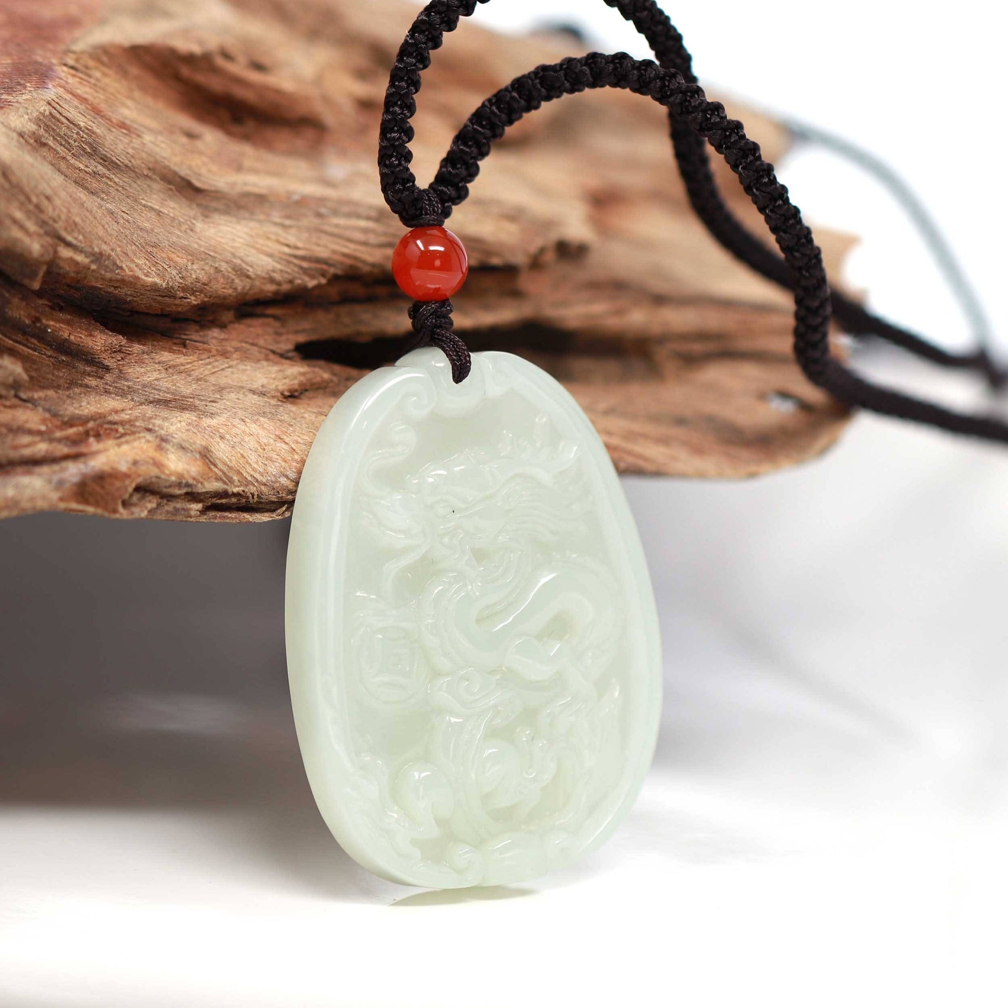 Baikalla Jewelry Jade Pendant Necklace Baikalla™ Genuine HeTian White Nephrite Jade Dragon Pendant Necklace