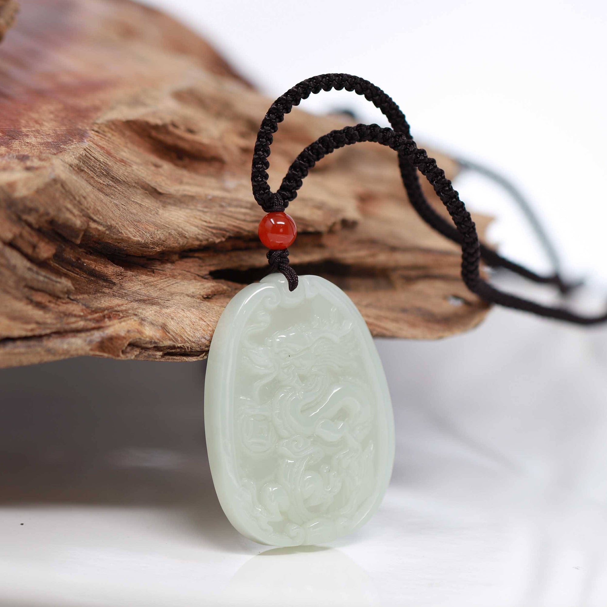 Baikalla Jewelry Jade Pendant Necklace Baikalla™ Genuine HeTian White Nephrite Jade Dragon Pendant Necklace