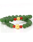 Baikalla Jewelry jade beads bracelet 24K Pure Yellow Gold Money Beads With Genuine Green Jade Round Beads Bracelet Bangle ( 8 mm )