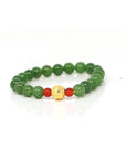 Baikalla Jewelry jade beads bracelet 24K Pure Yellow Gold Money Beads With Genuine Green Jade Round Beads Bracelet Bangle ( 8 mm )