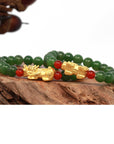 Baikalla Jewelry jade beads bracelet 24K Pure Yellow Gold PiXiu With Genuine Green Jade Round Beads Bracelet Bangle ( 8 mm )