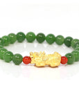 Baikalla Jewelry jade beads bracelet 6 inches / Pixiu L 24K Pure Yellow Gold PiXiu With Genuine Green Jade Round Beads Bracelet Bangle ( 8 mm )