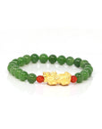 Baikalla Jewelry jade beads bracelet 24K Pure Yellow Gold PiXiu With Genuine Green Jade Round Beads Bracelet Bangle ( 8 mm )