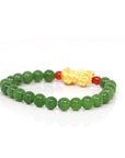 Baikalla Jewelry jade beads bracelet 24K Pure Yellow Gold PiXiu With Genuine Green Jade Round Beads Bracelet Bangle ( 8 mm )