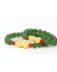 Baikalla Jewelry jade beads bracelet 24K Pure Yellow Gold PiXiu With Genuine Green Jade Round Beads Bracelet Bangle ( 8 mm )