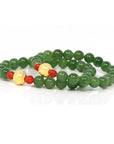 Baikalla Jewelry jade beads bracelet 24K Pure Yellow Gold Buddha Symbol With Genuine Green Jade Round Beads Bracelet Bangle ( 8 mm )