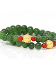 Baikalla Jewelry jade beads bracelet 24K Pure Yellow Gold Buddha Symbol With Genuine Green Jade Round Beads Bracelet Bangle ( 8 mm )