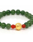 Baikalla Jewelry jade beads bracelet 24K Pure Yellow Gold Buddha Symbol With Genuine Green Jade Round Beads Bracelet Bangle ( 8 mm )